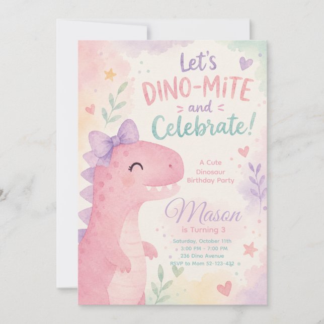 Dino-Mite Celebrate Dinosaur Invitation Editable (Front)
