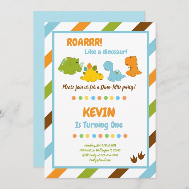 Dino-Mite Dinosaur Birthday Invitation (Front/Back)