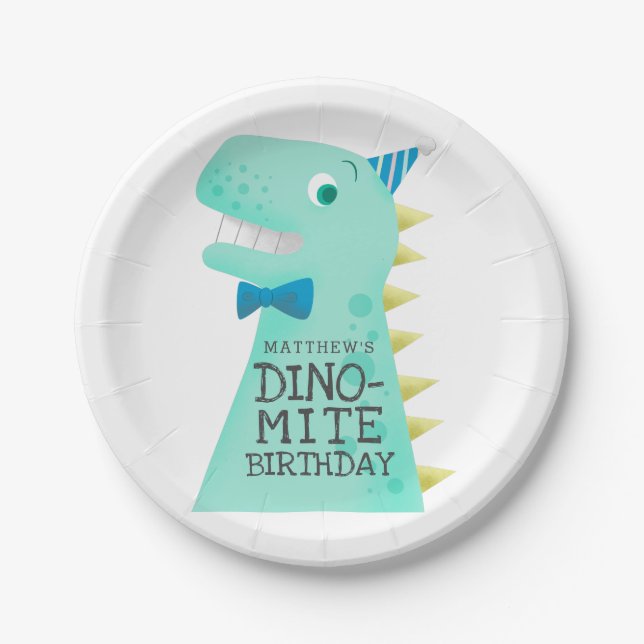 DINO-MITE Dinosaur Boys Birthday Party Paper Plate (Front)