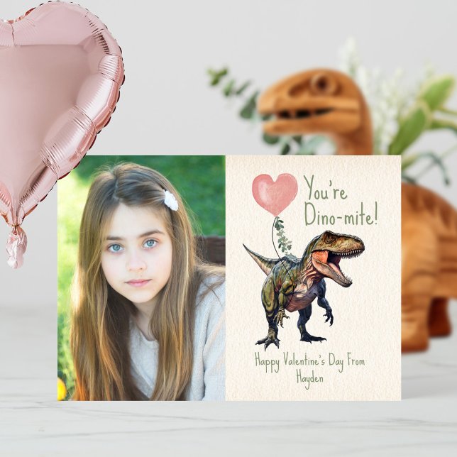 Dino-mite Dinosaur Classroom Valentine Photo Card (Creator Uploaded)