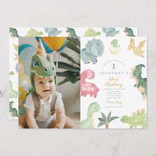 Dino-Mite Dinosaur First Birthday Photo Invitation