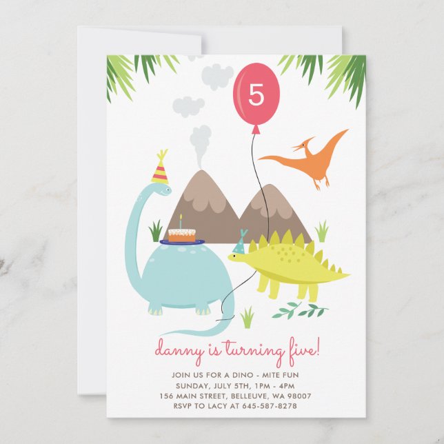 Dino Mite Fun Birthday party invitation (Front)