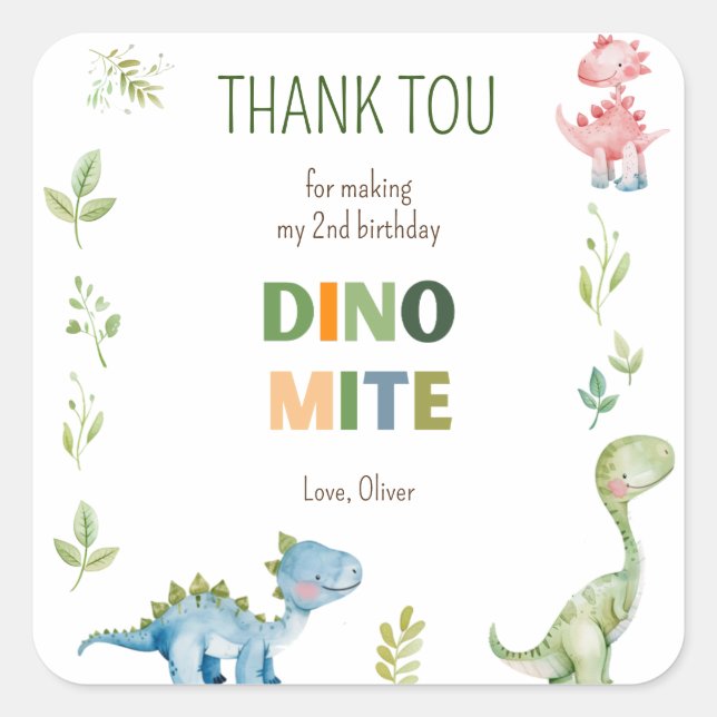 Dino-mite green birthday  square sticker (Front)