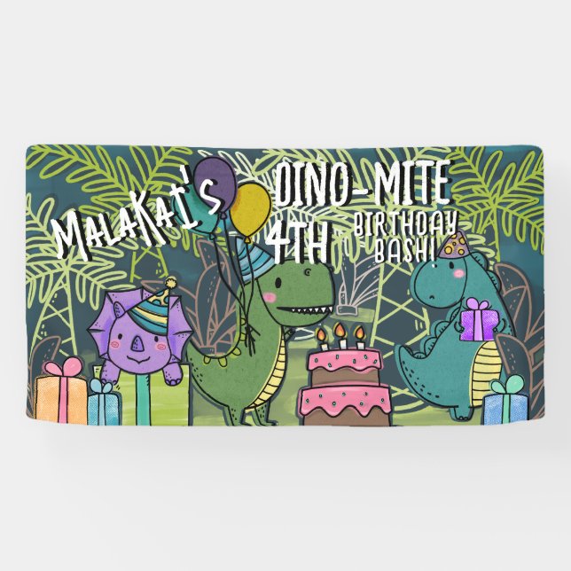 Dino-Mite Kid's Birthday Party Dinosaur Banner (Horizontal)