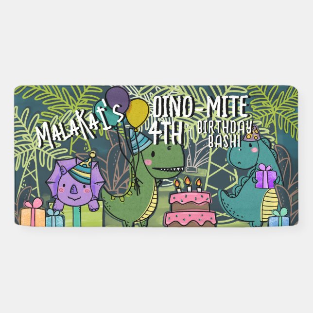 Dino-Mite Kid's Birthday Party Dinosaur Banner (Horizontal)
