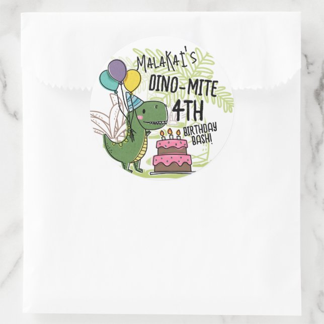 Dino-Mite Kid's Birthday Party Dinosaur Classic Round Sticker (Bag)