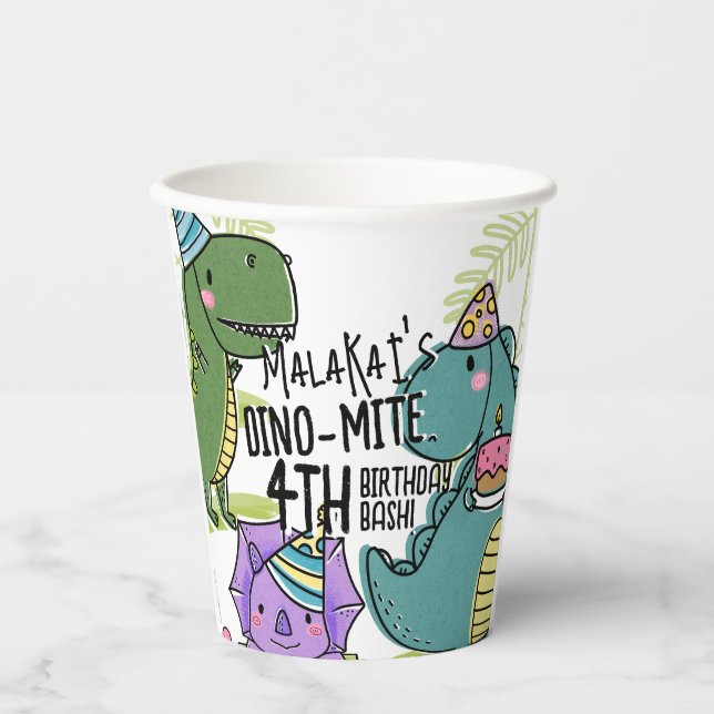 Dino-Mite Kid's Birthday Party Dinosaur Paper Cups (Front)