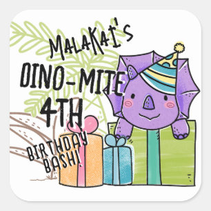 Dino-Mite Kid's Birthday Party Dinosaur Square Sticker