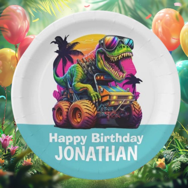  Dino-Mite MONSTER TRUCK Birthday Party Paper Plate (Make your child's birthday a blast with Dino-Mite MONSTER TRUCK paper plates! )
