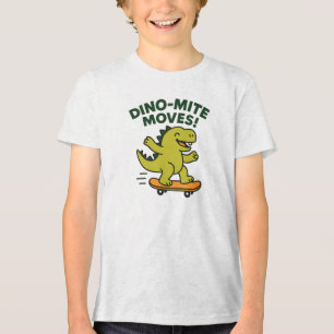 Dino-Mite Moves Cool Skateboarding Dinosaur Tri-Blend Shirt