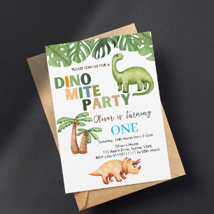 Dino-mite party 1st birthday invitation