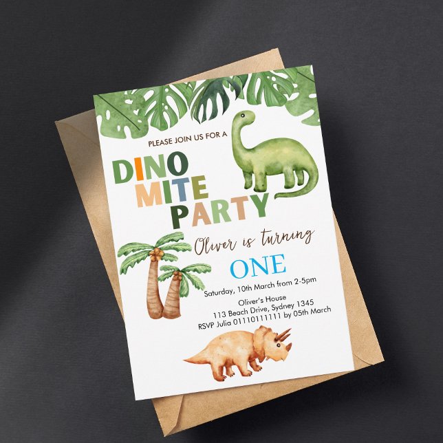 Dino-mite party 1st birthday invitation (Creator Uploaded)