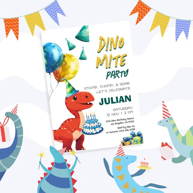 Dino Mite Party Tyrex Dinosaur Birthday Invitation (Creator Uploaded)