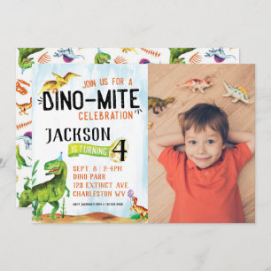 Dino-Mite Photo Dinosaur Birthday Invitation