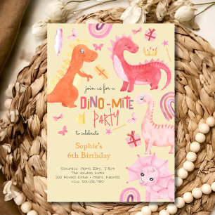 Dino-mite pink dino birthday party invitation