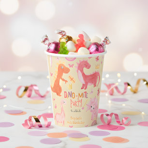 Dino-mite pink dino birthday party paper cups
