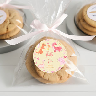 Dino-mite pink dino birthday thank you classic round sticker