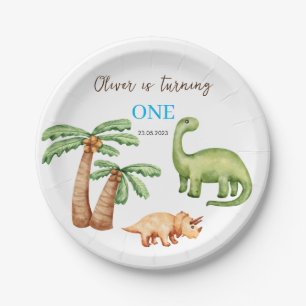 Dino-mite t-rex birthday party paper plate