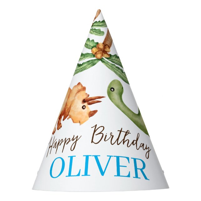 Dino-mite t-rex birthday party party hat (Front)
