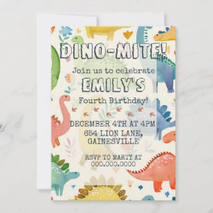 DINO-MITE Watercolor Dinosaur Kids Birthday Party Invitation