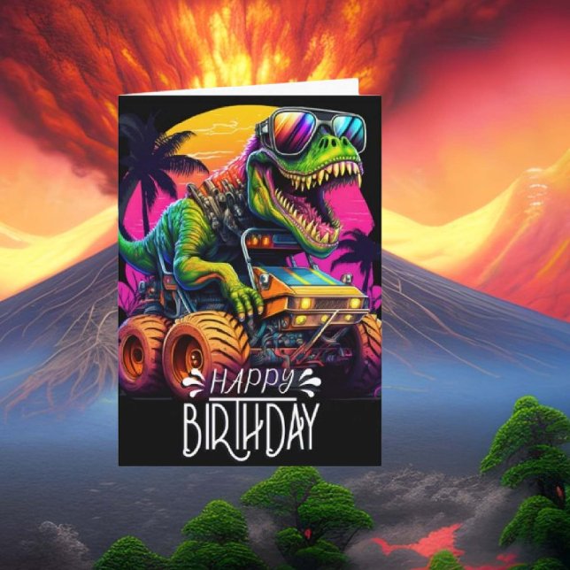 Dino Monster Truck Happy Birthday  Card (Creator Uploaded)