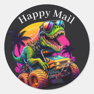 Dino Monster Truck Happy Mail Classic Round Sticker