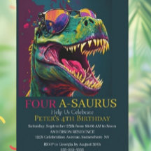Dino Party 4th Dinosaur Birthday Invitation
