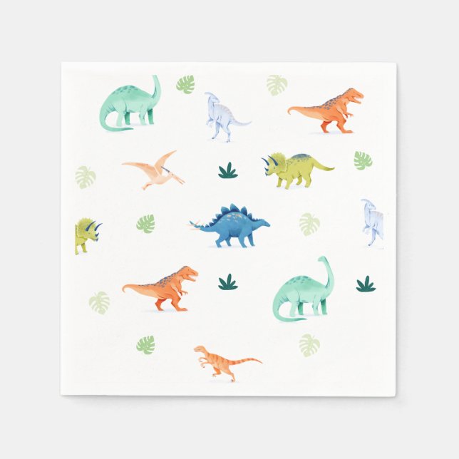 Dino Party Colourful Dinosaur Birthday Napkins (Front)