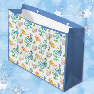 Dino Party Cute Dinosaur Birthday Boy Name & Age Large Gift Bag