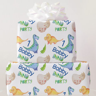 Dino Party Cute Dinosaur Birthday Boy Personalize Wrapping Paper
