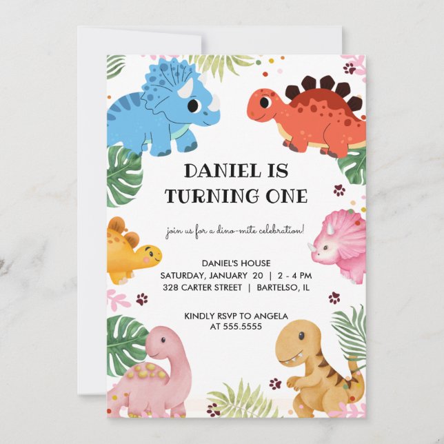 Dino Party Cute Dinosaur Birthday Party Invitation (Front)