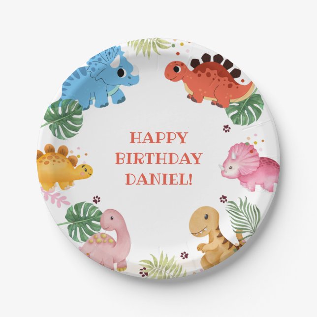 Dino Party Cute Dinosaur Birthday Party  Paper Plate (Front)