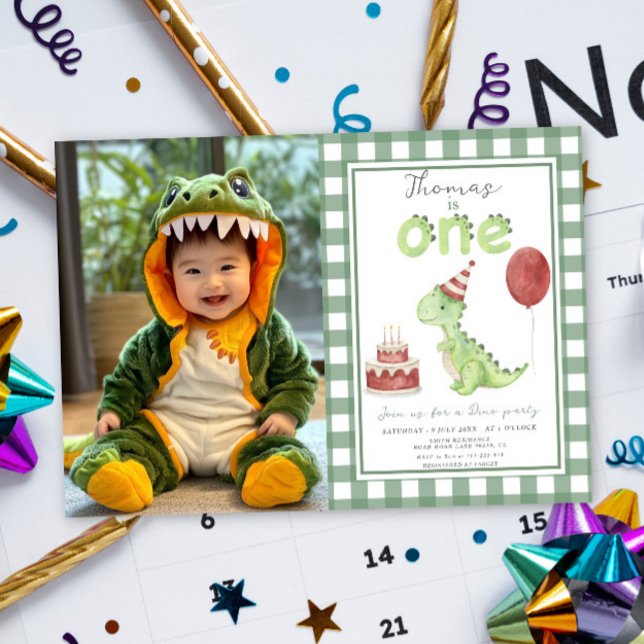 Dino Party | Cute Dinosaur First Birthday Invitation (Creator Uploaded)