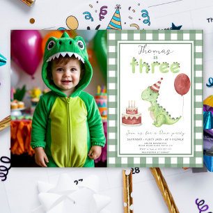 Dino Party   Cute Dinosaur Three-Rex Birthday Invitation