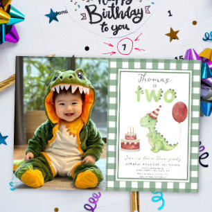 Dino Party   Cute Dinosaur Two-Rex Birthday Invitation