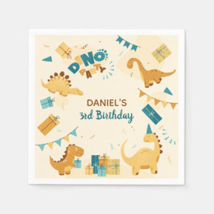Dino Party. Cute Dinosaurs 3rd Birthday Napkin
