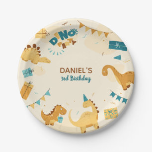 Dino Party. Cute Dinosaurs 3rd Birthday Paper Plate
