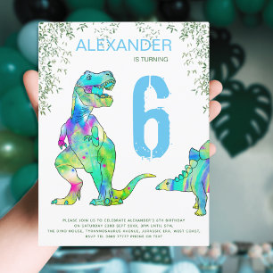 Dino party cute dinosaurs 6th Birthday budget Invitation Postcard