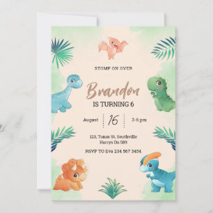 Dino Party   Cute Dinosaurs Birthday Invitation