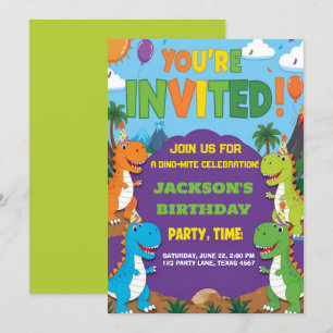 Dino Party Cute Dinosaurs Birthday Invitation
