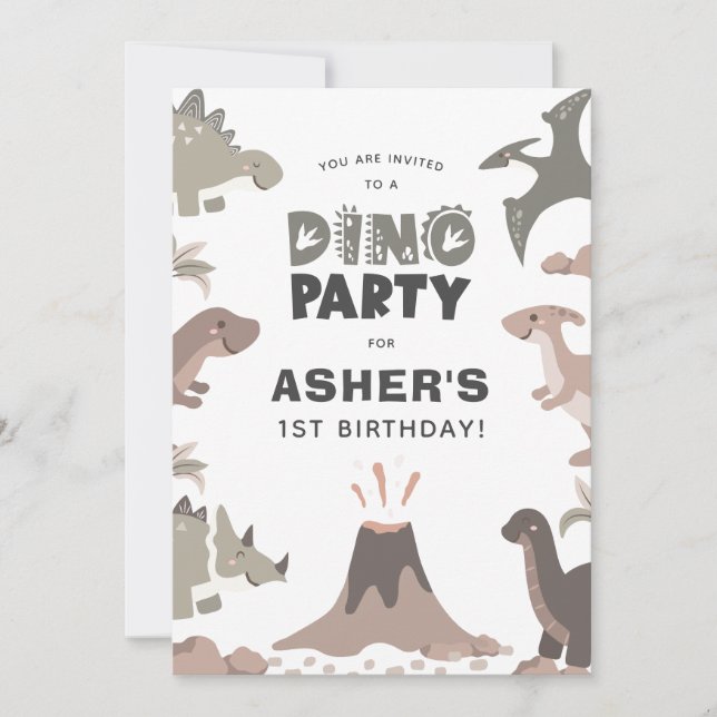 Dino Party Cute Dinosaurs Birthday Party Invitation (Front)