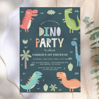 Dino Party | Cute Dinosaurs First Birthday Invitation