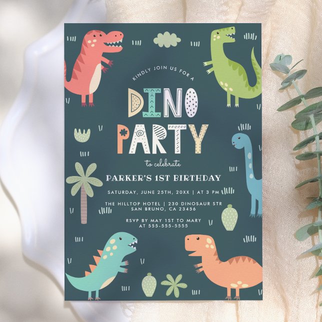 Dino Party | Cute Dinosaurs First Birthday Invitation (Creator Uploaded)