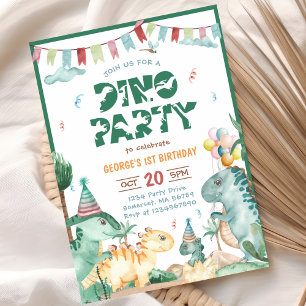 Dino Party Cute Dinosaurs First Birthday Invitation
