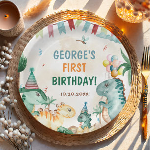 Dino Party Cute Dinosaurs First Birthday  Paper Plate
