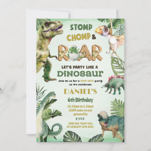 Dino Party Cute Dinosaurs Theme Birthday Invitation