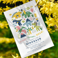Dino Party Cute Modern Dinosaurs Fifth Birthday