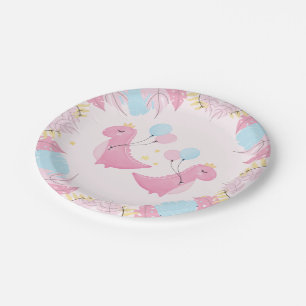 Dino Party Cute Pastel Dinosaurs Birthday Paper Plate