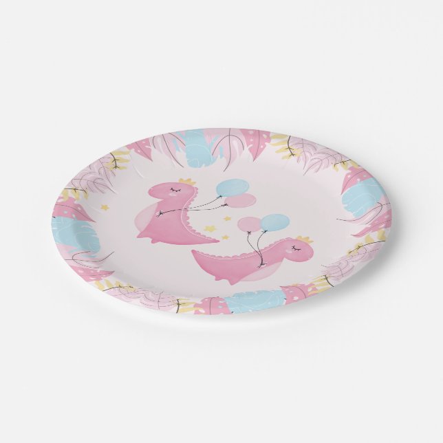 Dino Party | Cute Pastel Dinosaurs Birthday Paper Plate (Angled)
