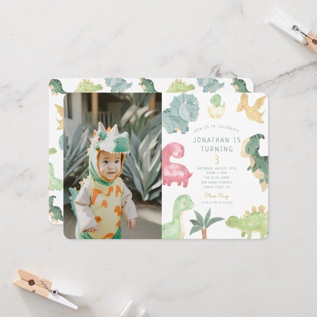 Dino Party Dino mite Photo Birthday  Invitation (Creator Uploaded)